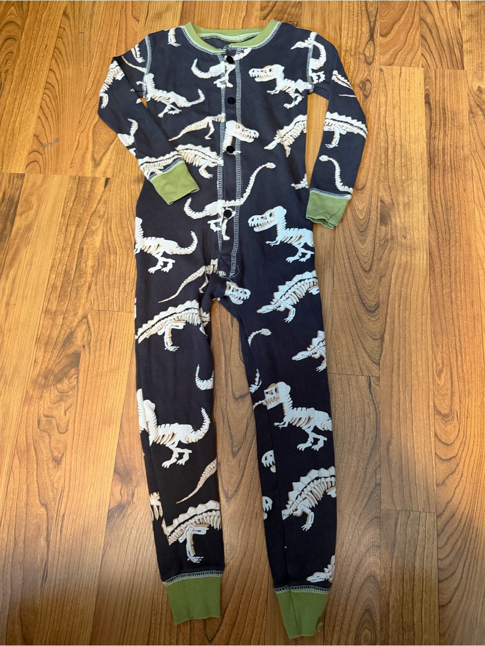 Kids Dinosaur One-Piece Pajamas with Green Trim